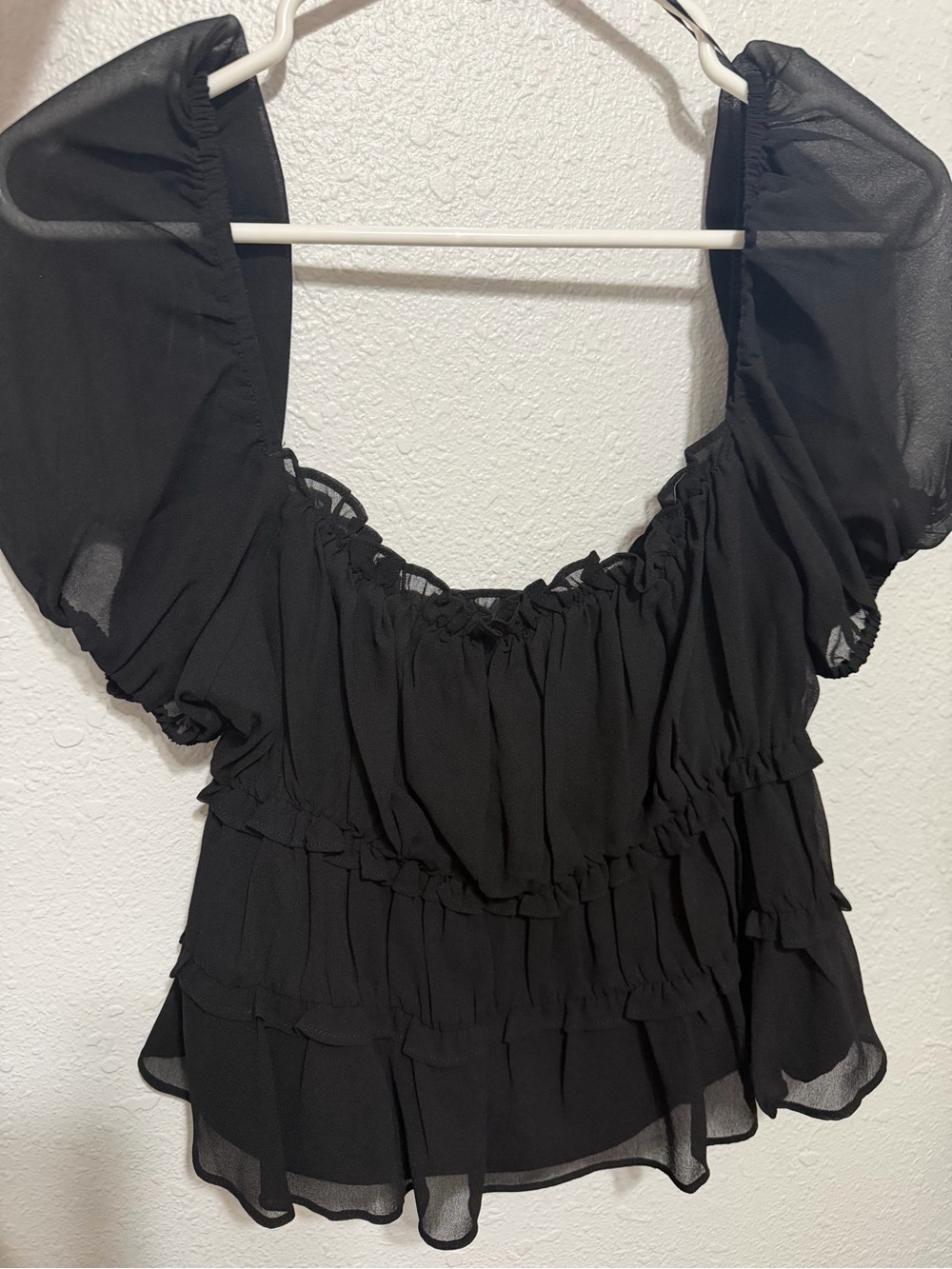 Astr Black Ruffled Peasant Blouse